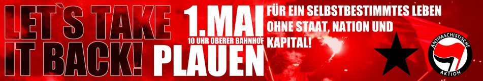 banner der mobiseite, antifa-symbol, pyros, text: für ein selbstbestimmtes leben ohne nation, staat und kapital!